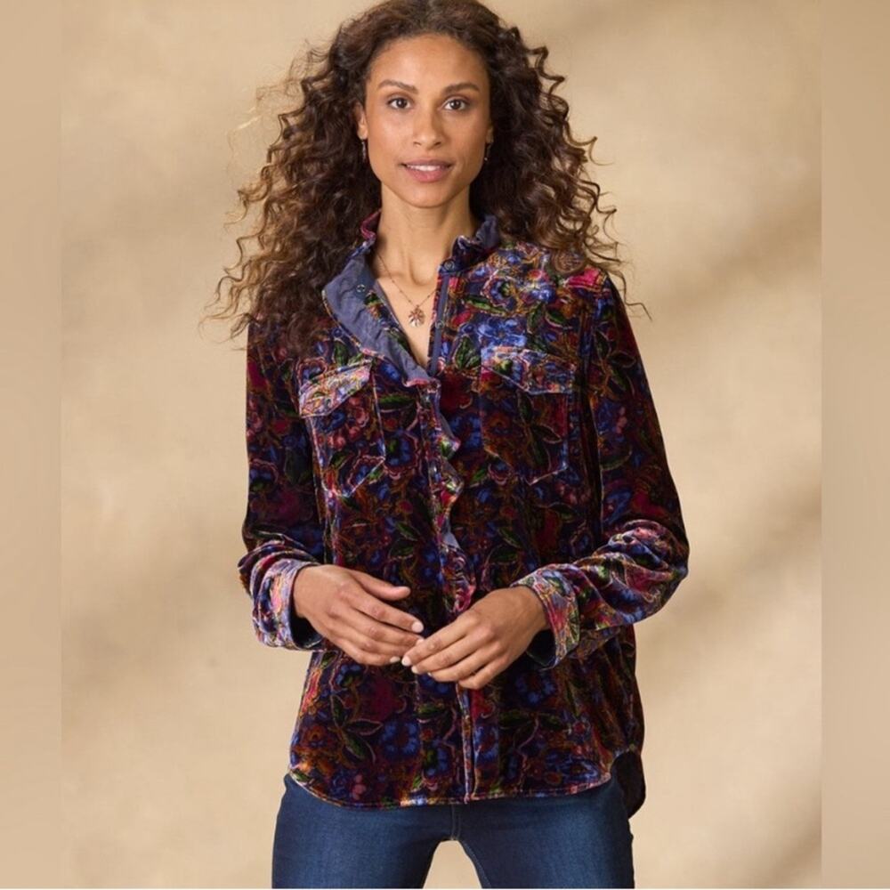 SUNDANCE Gretel Floral Velvet Shirt Snap Front Western Silk Blend S NWOT